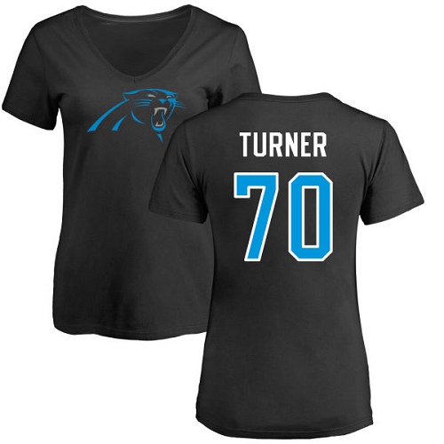 Carolina Panthers Black Women Trai Turner Name and Number Logo Slim Fit NFL Football #70 T Shirt->carolina panthers->NFL Jersey
